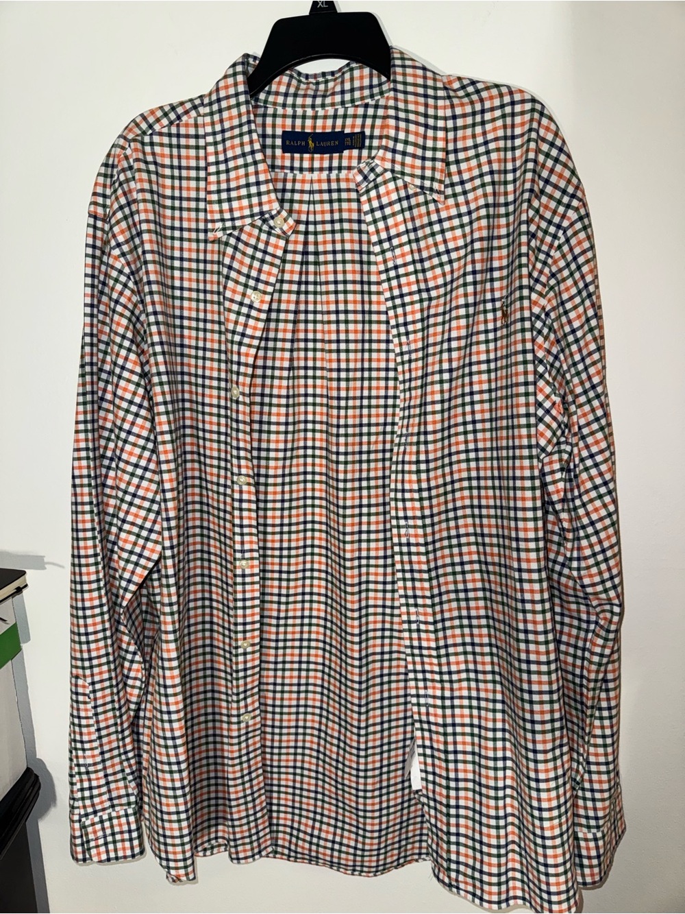 Ralph Lauren White, Orange & Navy Checked Button-Down Shirt